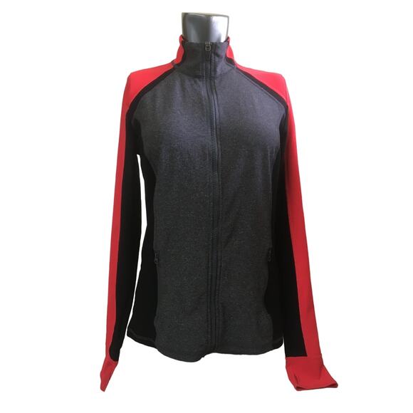 Xersion Jackets & Blazers - Xersion Small Slim Fit Jacket Full Zip Pockets Thumb Holes Gray Black and Coral